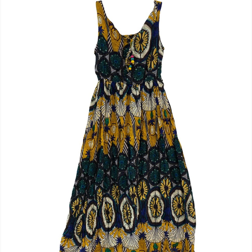Women's Small Maxi Dress Sleeveless Floral Print Round Neck Elastic Waist New